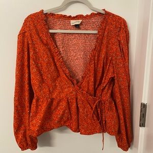 Orange floral long sleeve blouse